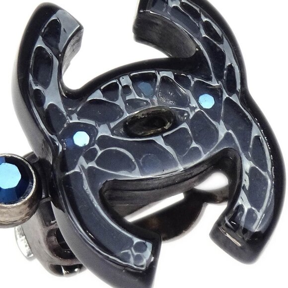 Chanel CC Earrings Clip-On Silver Black Rhinestone - Picture 2 of 4